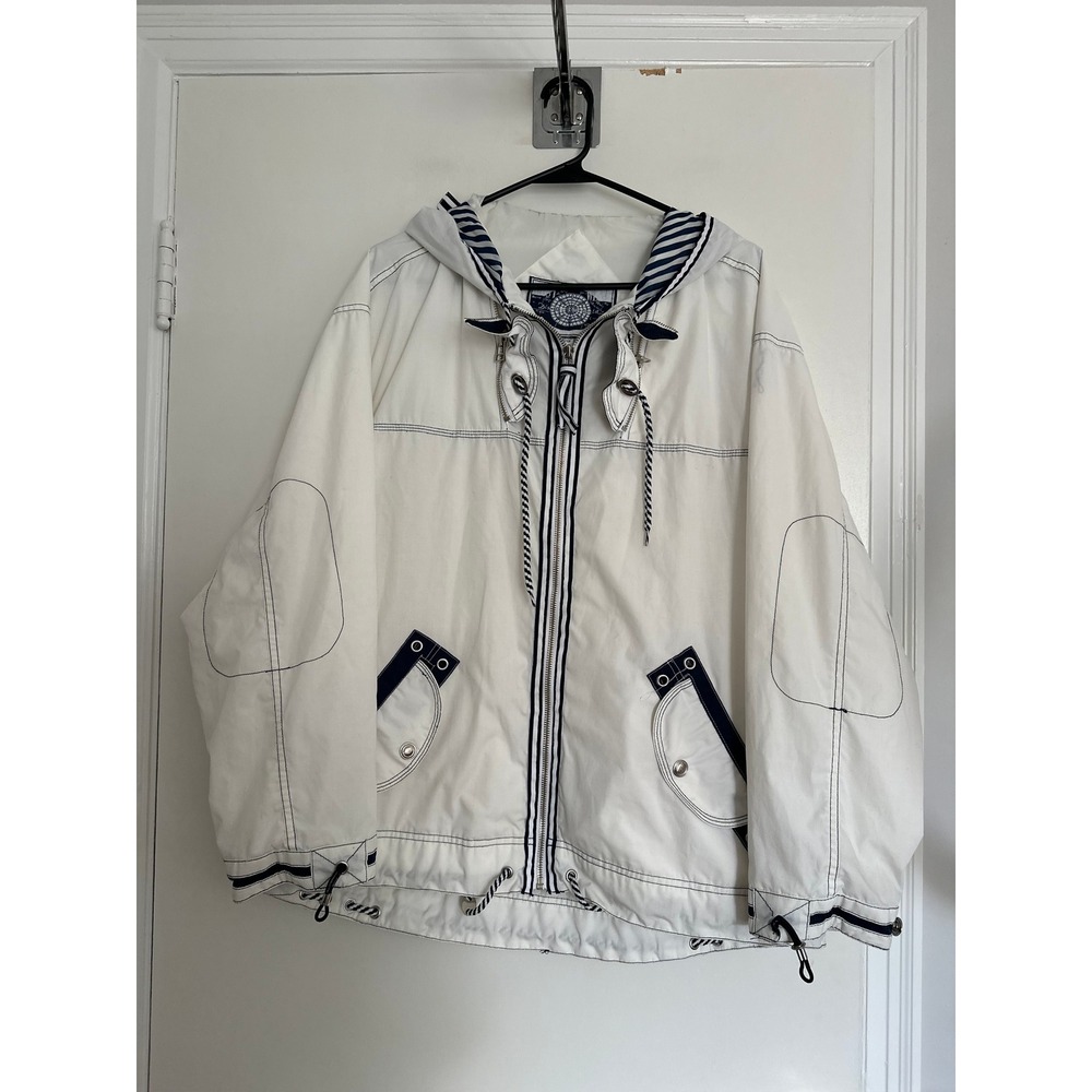 Vintage East Wind Nautical Coastal Windbreaker Jacket Sz:M White Blue Stitch